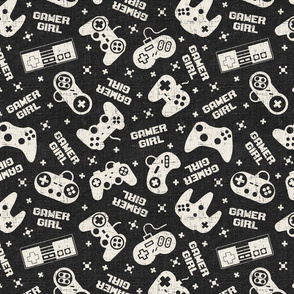 Gamer Girl Charcoal Linen - large scale
