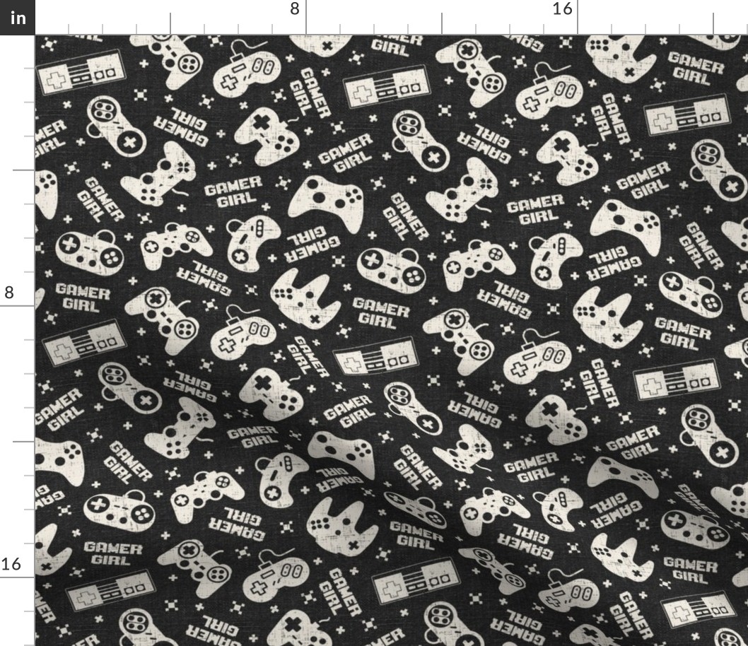 Gamer Girl Charcoal Linen - medium scale