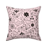 Bluebird of Happiness Folksy Floral - Black and Pink