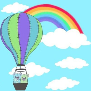 Ballooning bears with rainbow