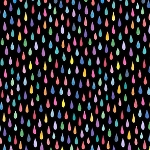 rainbow raindrops pattern on black
