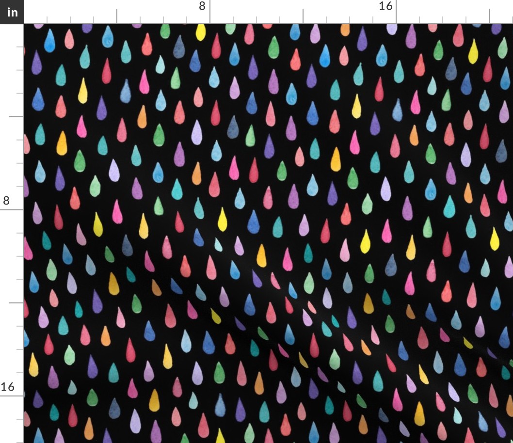 rainbow raindrops pattern on black