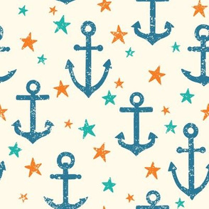 Anchor & Stars in Teal, Blue & Orange