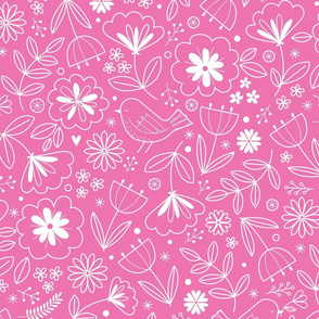 Bluebird of Happiness Folksy Floral - Dark Pink