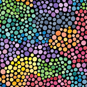 Watercolour rainbow dots on black