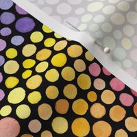 Watercolour rainbow dots clusters on black - smaller scale