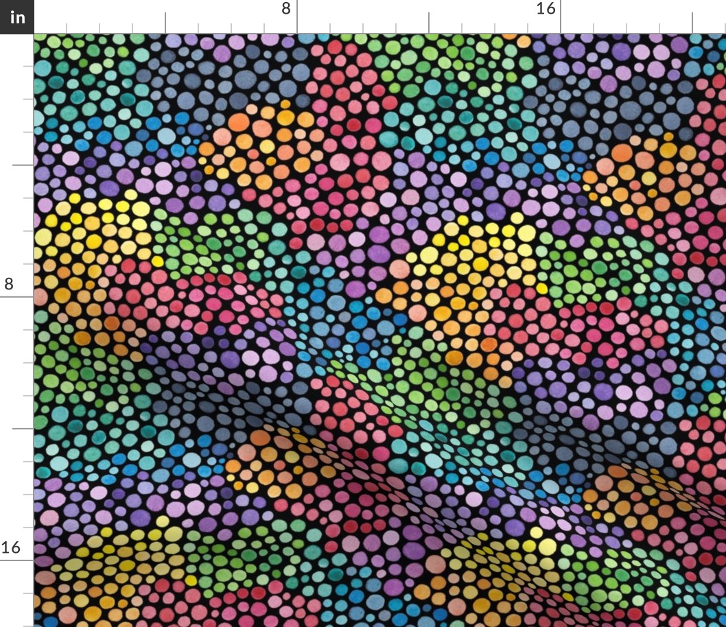 Watercolour rainbow dots clusters on black - smaller scale