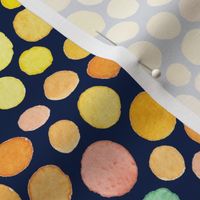 Watercolour rainbow dots on navy