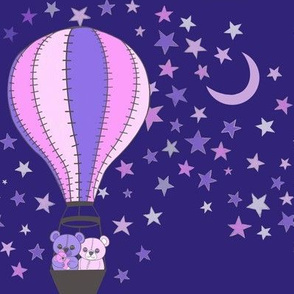 Ballooning bears purple and pink night sky