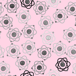 Cute atoms in grey on pink