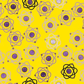 Cute atoms in purple on yellow