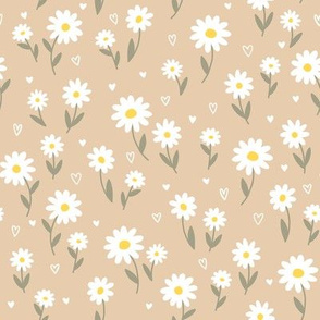 Daisies & Hearts on Beige