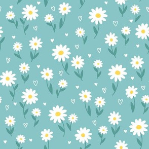 Daisies & Hearts on Teal