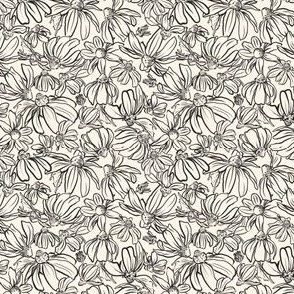 Meadow Flowers - ditsy Mini floral - Black and White