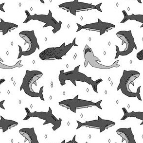 SMALL sharks // white shark fabric shark design sharks fabric for kids room shark decor boys room sharks shark week pattern shark week print andrea lauren