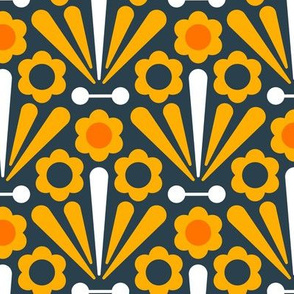 Pattern 0099b - abstract vintage flowers, yellow, orange