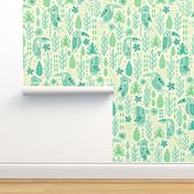 Busy Tropical Birds Large Scale Blue Green