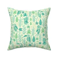 Busy Tropical Birds Medium Scale Blue Green