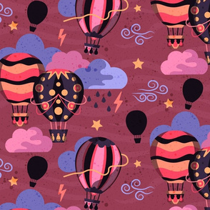 Hot Air Balloons in Stormy Sunset / Medium Scale