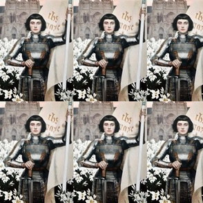 3 custom smaller Joan of Arc Jeanne d'Arc The Maid of Orléans french france heroine woman lady warrior soldier lily lilies white flowers floral sword armor famous historical history knight fighter castles flags medieval  flags banner 15th century saint mi