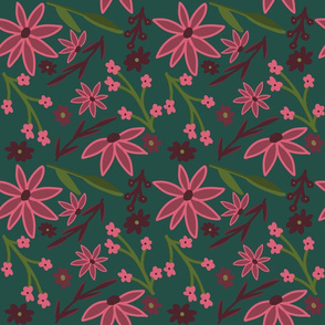 Spring Pink Florals with Green Background