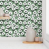 Retro Scandinavian style minimalist blossom party summer flowers sage green black and white 