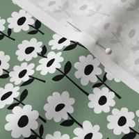 Retro Scandinavian style minimalist blossom party summer flowers sage green black and white 