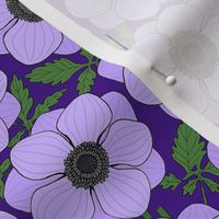 light violet anemone line drawing floral on purple