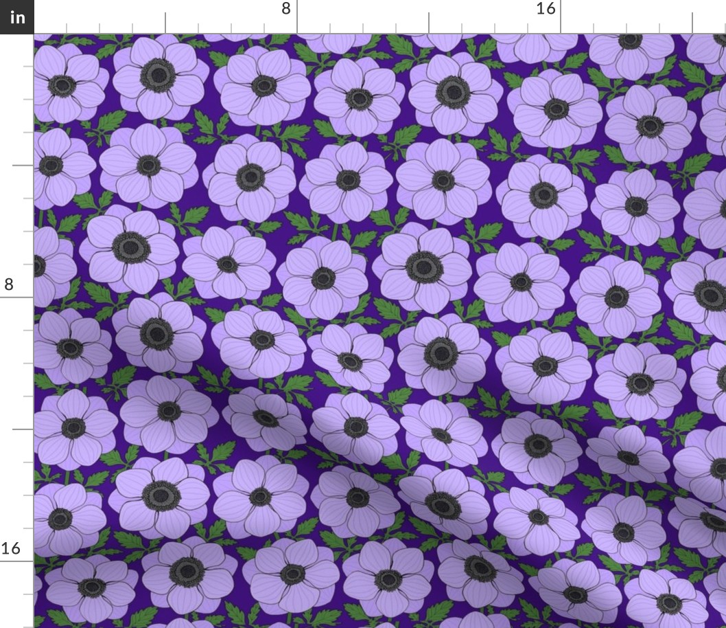 light violet anemone line drawing floral on purple