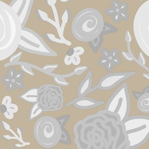 Fall Roses in Gray on Beige