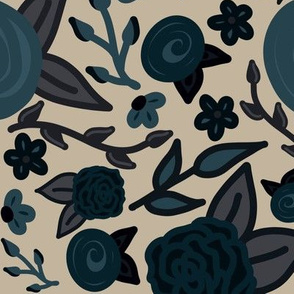 Blue Fall Roses on Beige