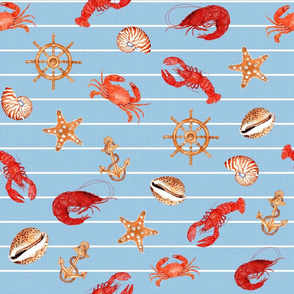 Crabs And Shells Sky Blue With Stripes