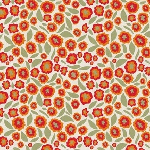 Vibrant and cheery orange-red, tangerine and light green floral