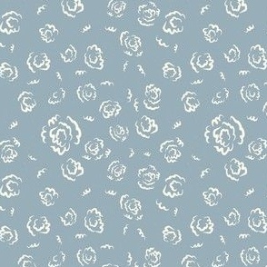 Abstract Lily White Hand-Drawn Floral with Baby Blue Backdrop