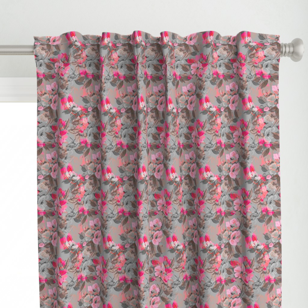 Rockabilly Rose Pink 2 tone Curtain Panel | Spoonflower