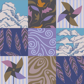 Elemental Air Outdoor Weather Patterns Patchwork in Purple Brown White Blue - LARGE Scale - UnBlink Studio by Jackie Tahara