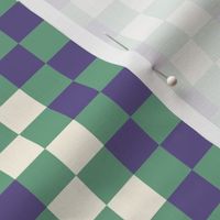 Purple, green and cream colored checkerboard 