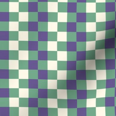 Purple, green and cream colored checkerboard 