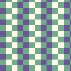 Purple, green and cream colored checkerboard 