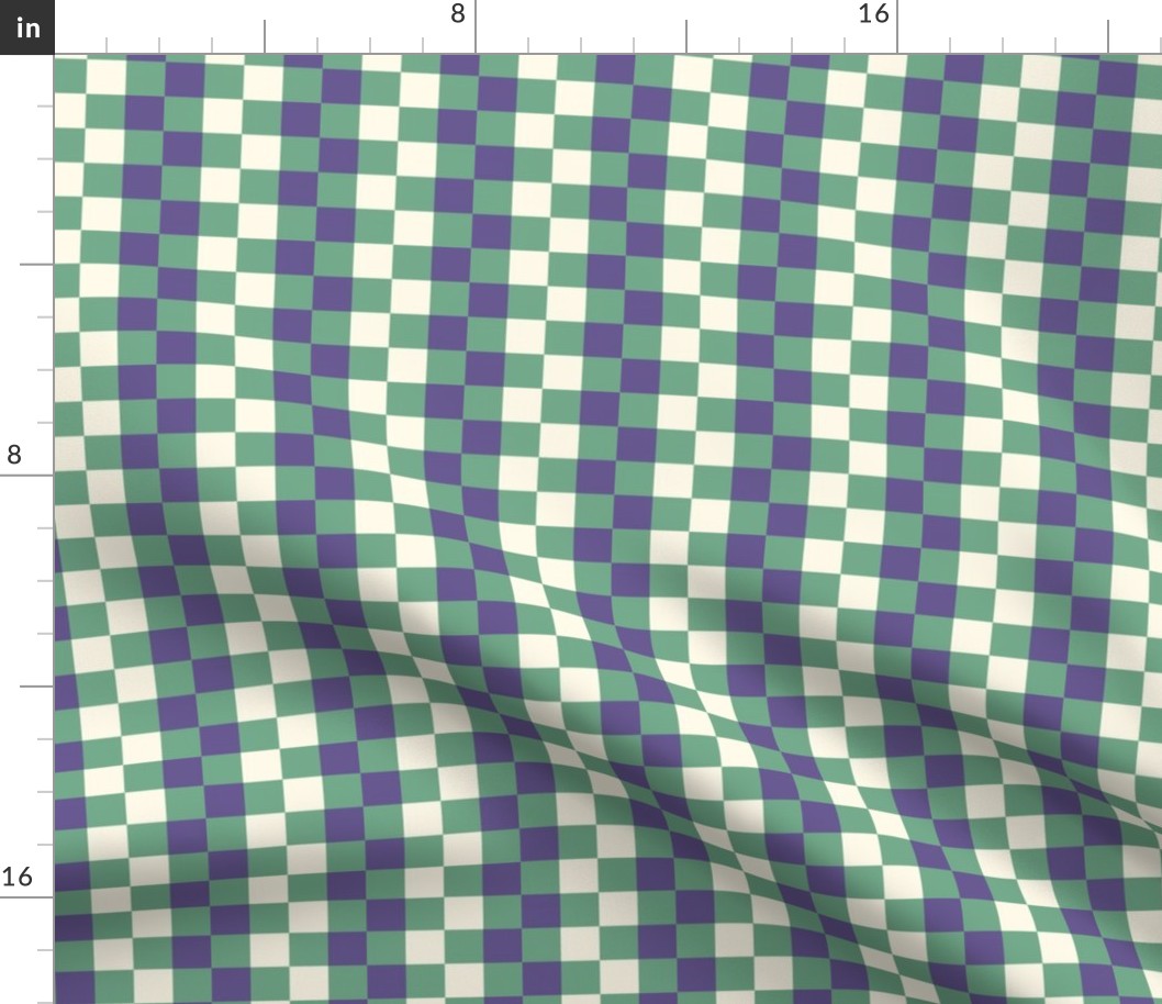 Purple, green and cream colored checkerboard 