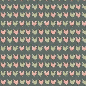 Abstract Hens in Horizontal Rows in Shades of Green and Orange