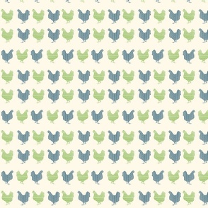 Cute Abstract Hens in Green and Blue on an Ivory Background