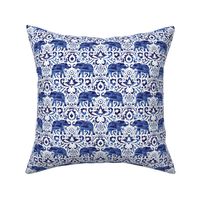 Elephant damask watercolor dark blue small scale