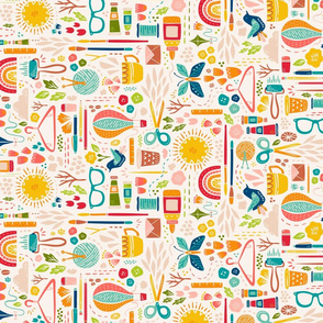 Horizontal Tea Towel Create Joy // Happy Maker Fabric + Wallpaper // © ZirkusDesign // Art, Sewing, Quilting, Crafting, Knitting, Sunshine, Butterfly, Rainbow, Coffee, Printmaking, Hot Air Balloon, Floral, Bird