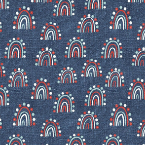 Red White Blue Daisy Rainbows Blue Linen - large scaLE