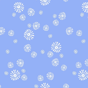 Scattered gum tree flowers white on winter sky blue for home decor