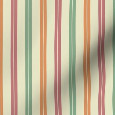 Stripes in Orange, Mauve and Green on Cream