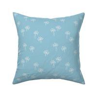 Soft minimalist hand drawn tropical palm trees and island vibes boho summer design soft blue