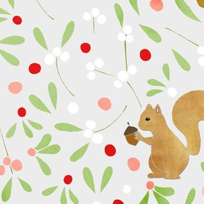 Mistletoe and Squirrels on Grey - Large