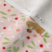 Mistletoe and Squirrels on Pink - Small